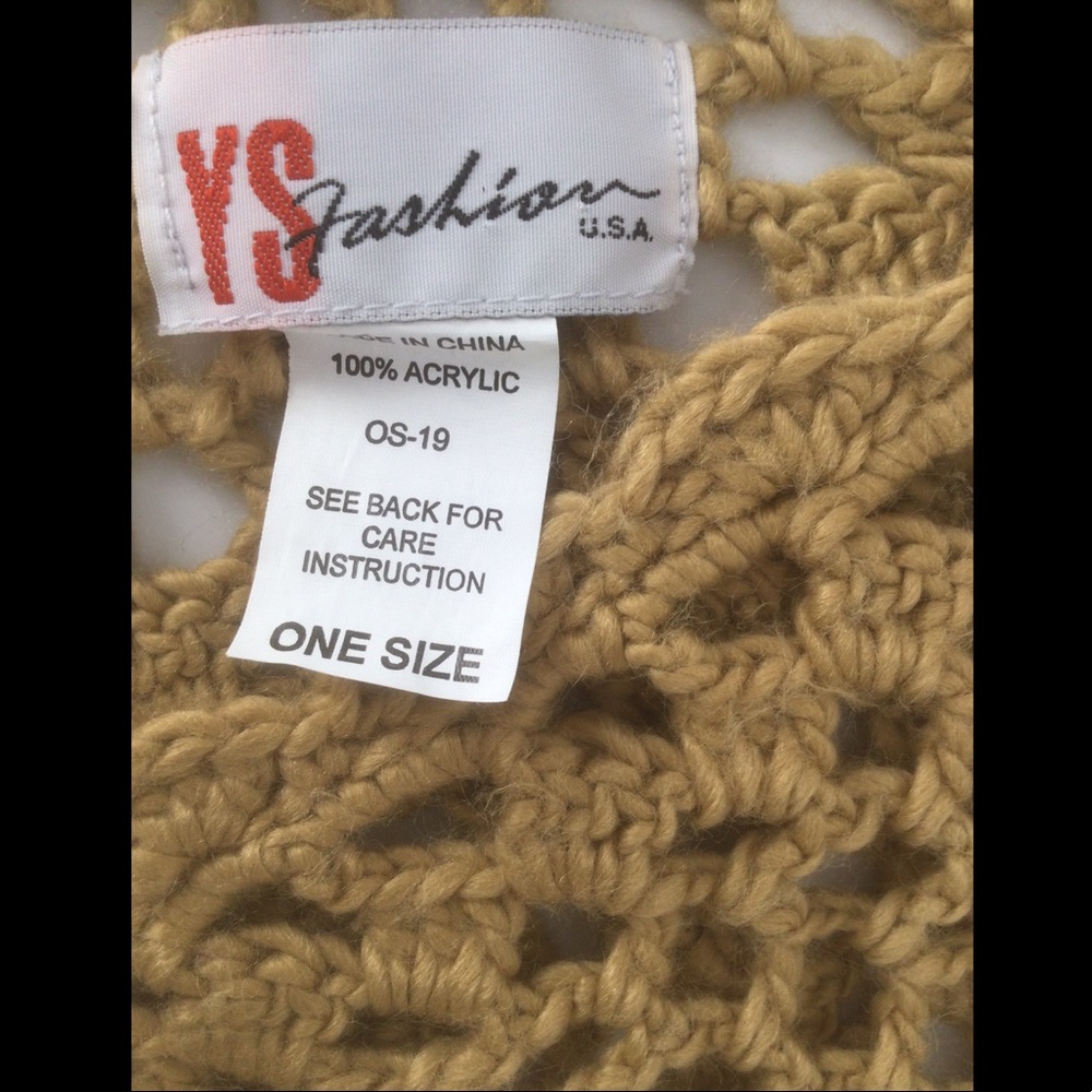 YSFashion One Size Tan Crochet Poncho - Picture 4 of 5